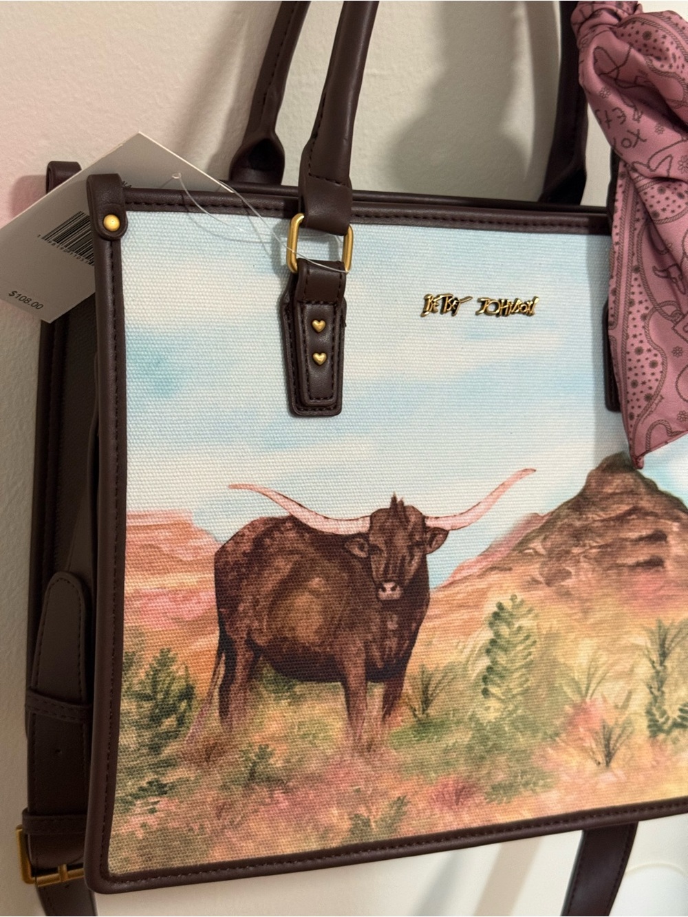 Betsey Johnson Longhorn Bull Tote Bag - Picture 3 of 6